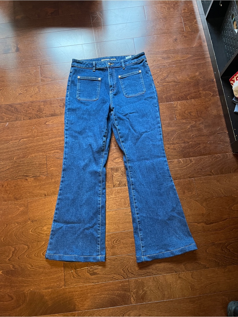 Michael Kors Women's Dark Blue Flare Jeans with Front Patch Pockets